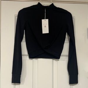 BuffBunny Black Workout Cropped Top Twist Tie Long Sleeve Nylon Spandex XS NWT